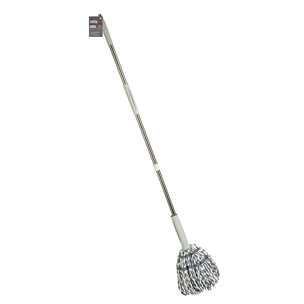 Швабра с отжимом тм VETTA, ручка 120 см, нерж.сталь, пластик, насадка микрофибра 150г, арт.№ 444-208