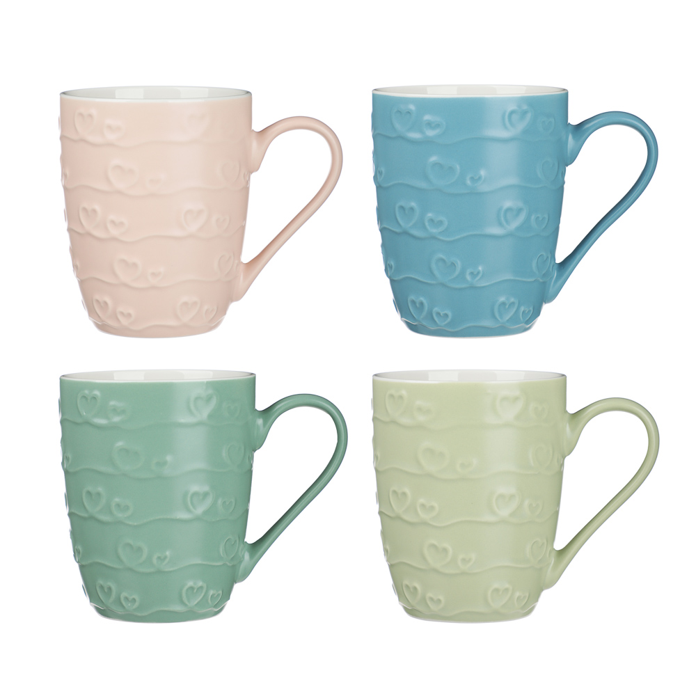 Кружка Сердечки тм MILLIMI, 370мл, 4 цвета, фарфор, арт.№ 806-505