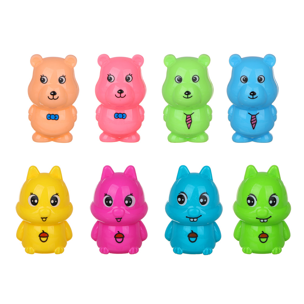 Точилка с контейнером в форме мишки и хомяка, 6,2х3,5 см, 1 отверстие, пластик, 8 диз., арт.№ 576-064