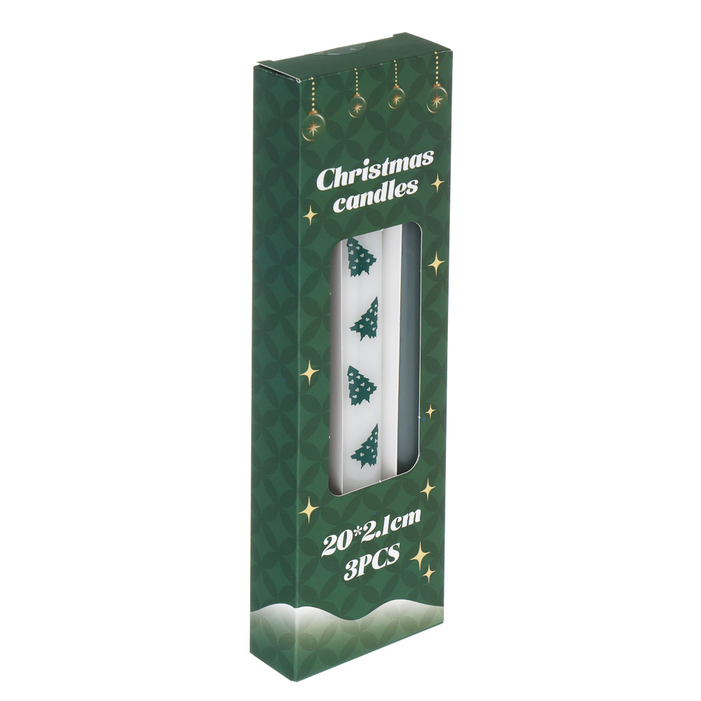 Набор свечей тм LADECOR 20*2,1 см, зеленые, 3 шт, парафин, арт.№ 543-015