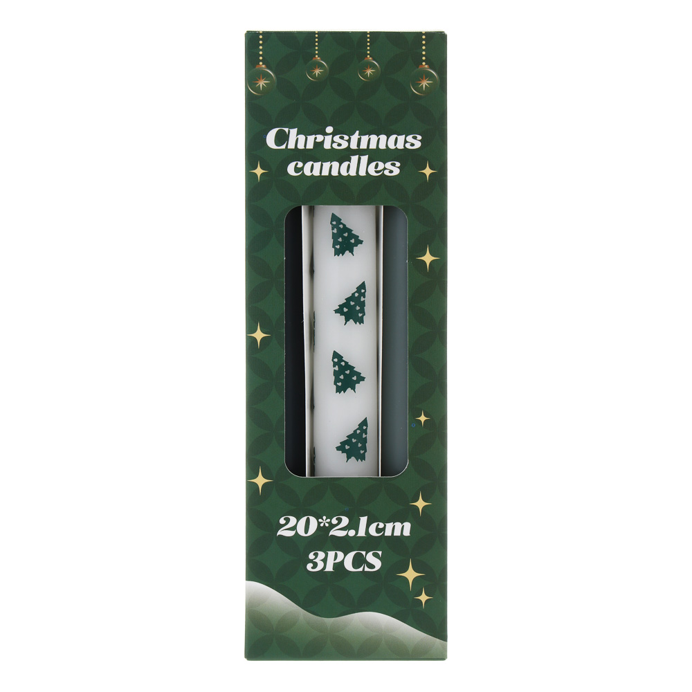 Набор свечей тм LADECOR 20*2,1 см, зеленые, 3 шт, парафин, арт.№ 543-015