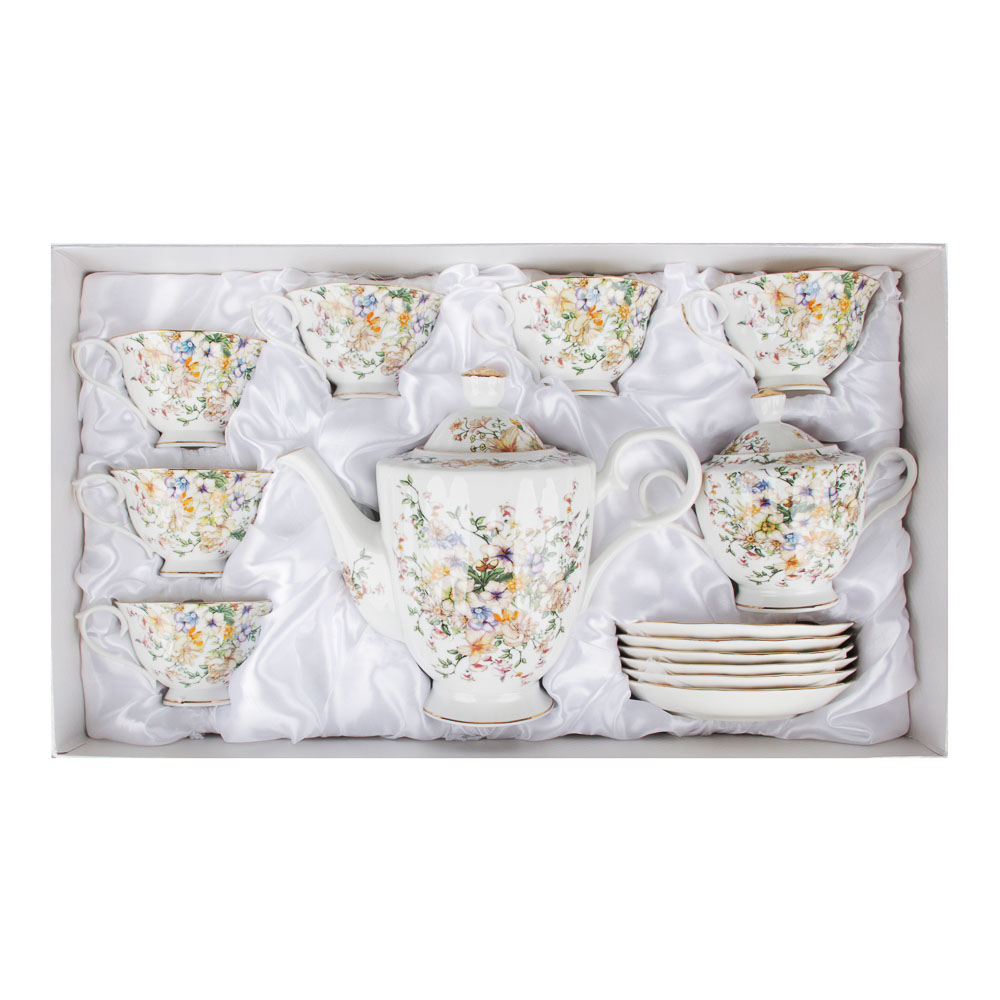 MILLIMI Версаль Набор чайный 14 пр., чашка 240мл, чайник 1350мл, сахарница 400мл, кост. фрф, арт.№ 802-008