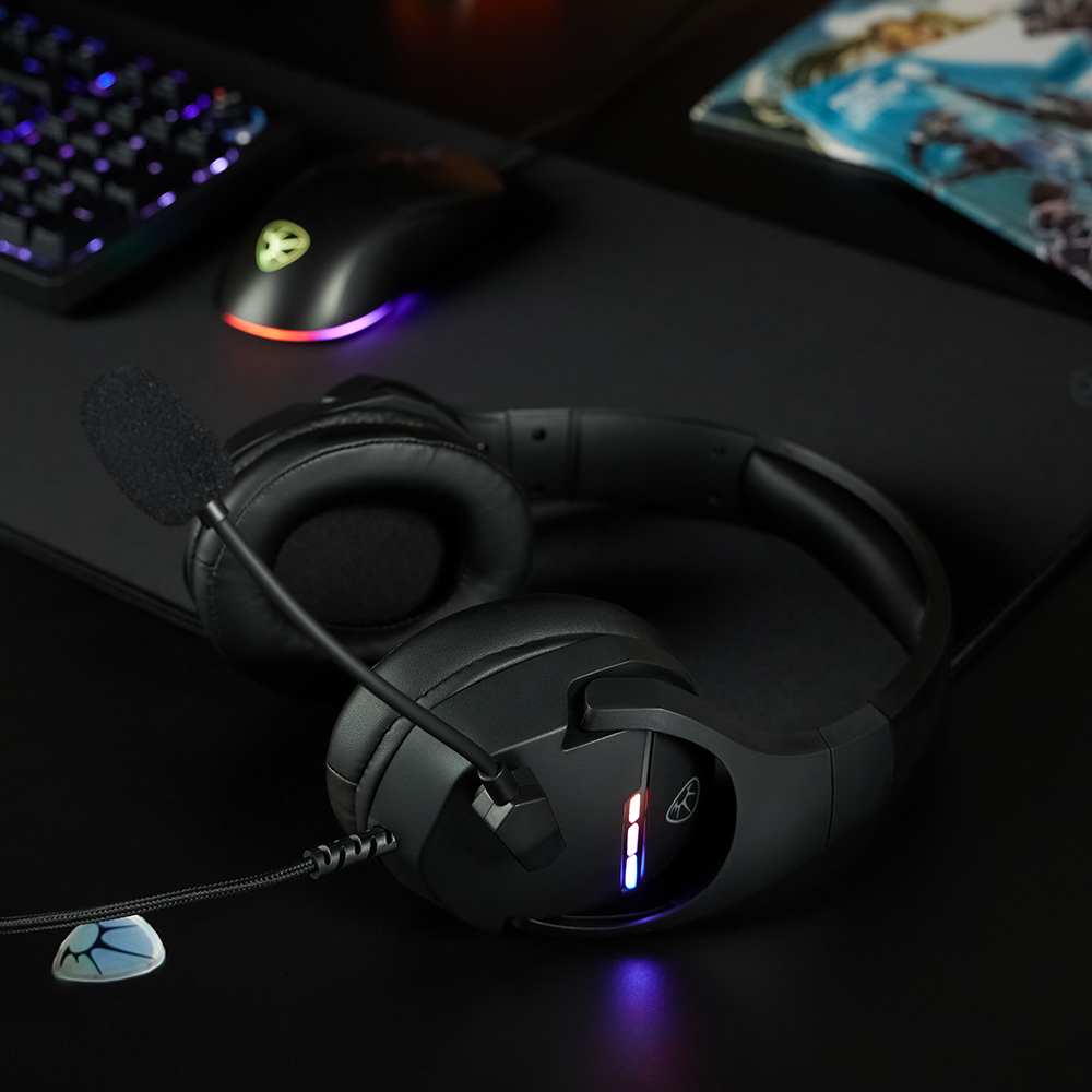 Наушники проводные с микрофоном игровые BY Dzingasa USB 3,2 м, VS7.1, настраиваемая RGB подсветка, арт.№ 410-090