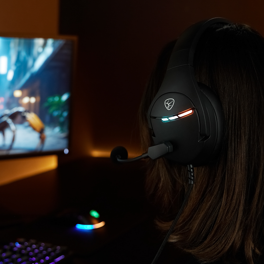 Наушники проводные с микрофоном игровые BY Dzingasa USB 3,2 м, VS7.1, настраиваемая RGB подсветка, арт.№ 410-090