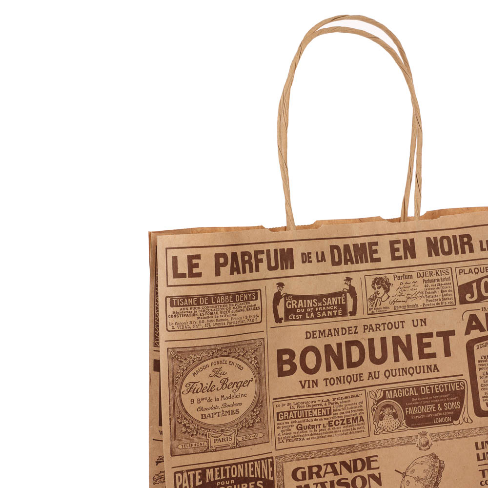 Пакет подарочный с кручеными ручками крафт L 24x10,5x32см, "Газета", в ассортименте, арт.№ 507-504