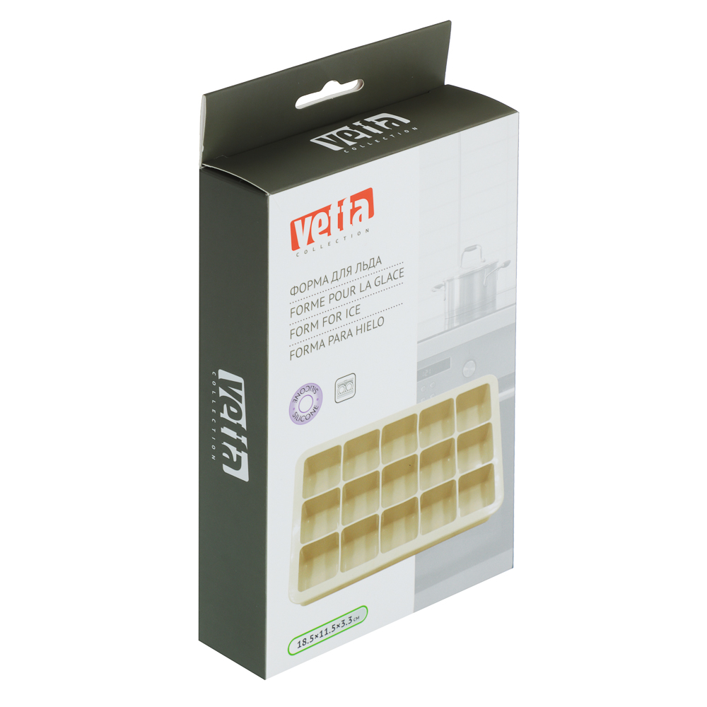 VETTA Форма для льда 15 ячеек 18,5х11,5х3,3см "Кубы", силикон, 3 цвета, арт.№ 856-193