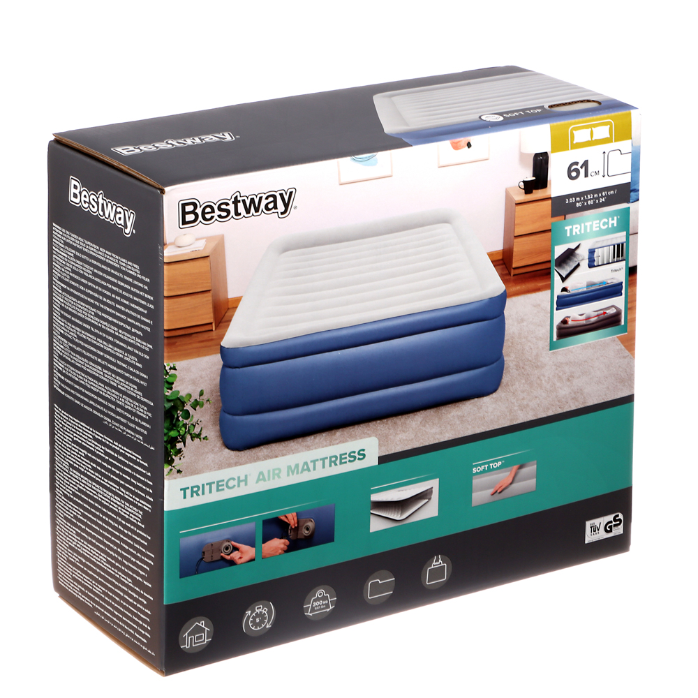 BESTWAY Надувной матрас TRITECH широкий двуспальный (QUEEN) со встроенным воздушным насосом переменн, арт.№ 106-032