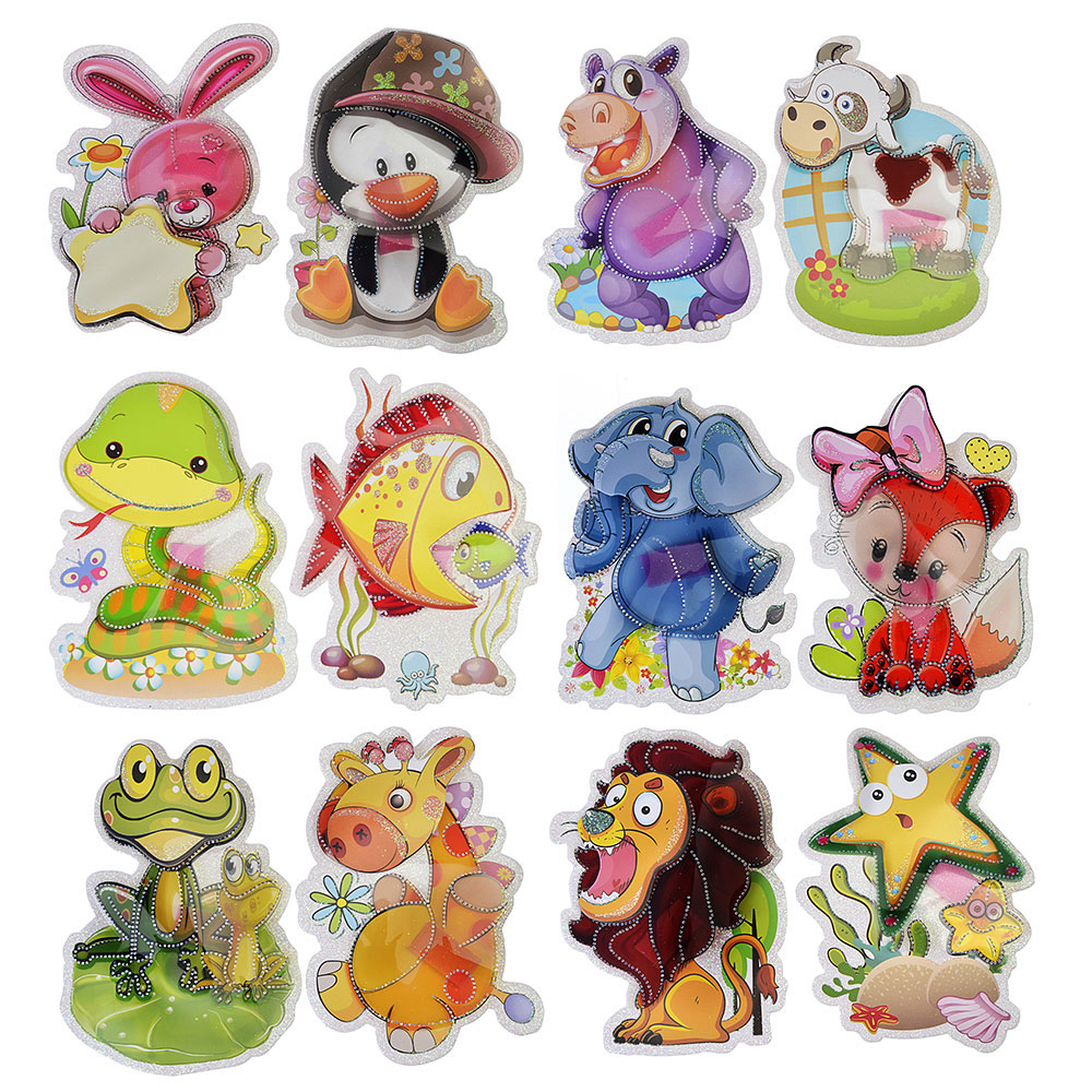 Наклейка детская 5D, 15х11см, пластик, бумага, "Животные", 12 дизайнов, арт.12-02, арт.№ 503-383