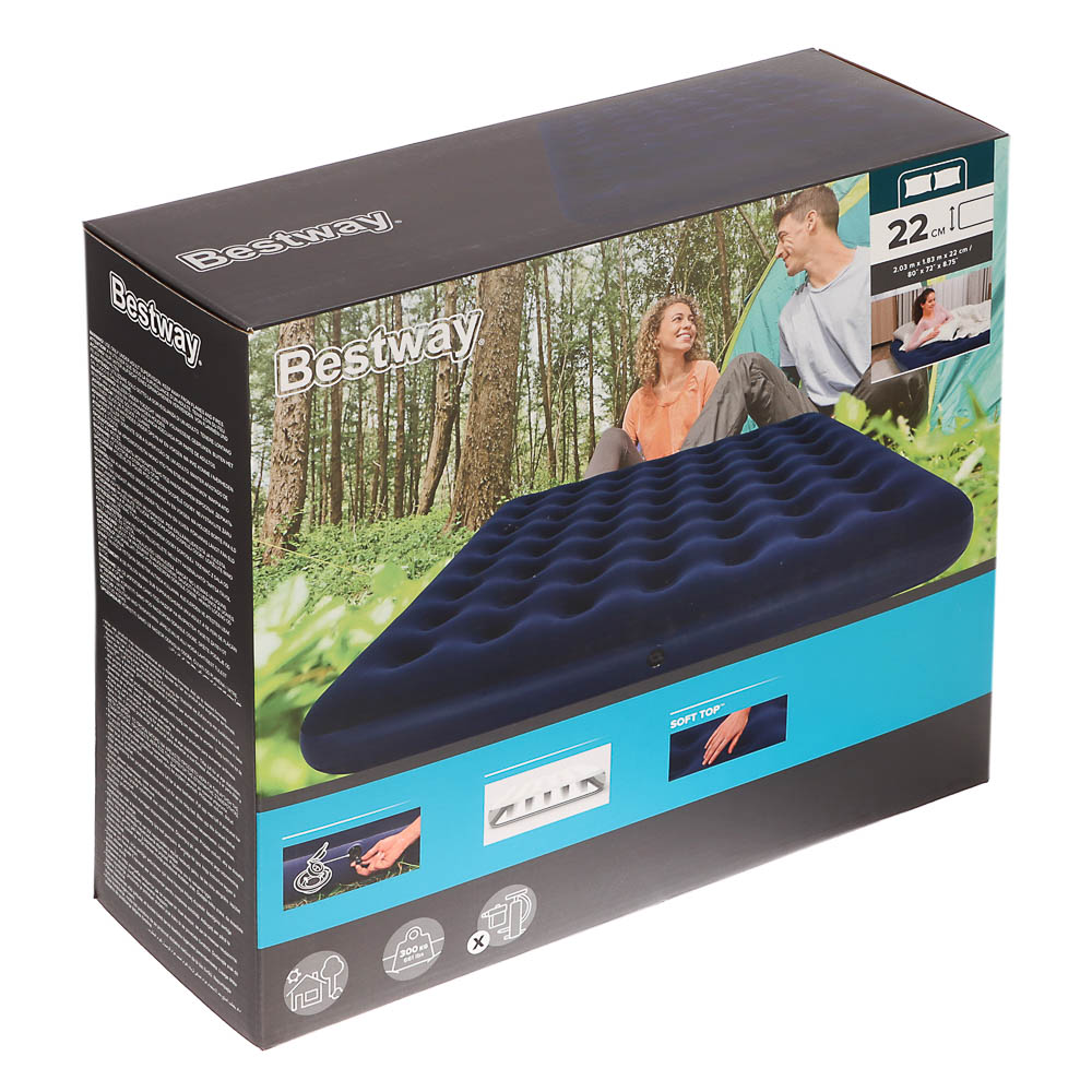 BESTWAY Матрас надувной FLOCKED AIR, 203x183x22см, до 300кг, 67004, арт.№ 332-016