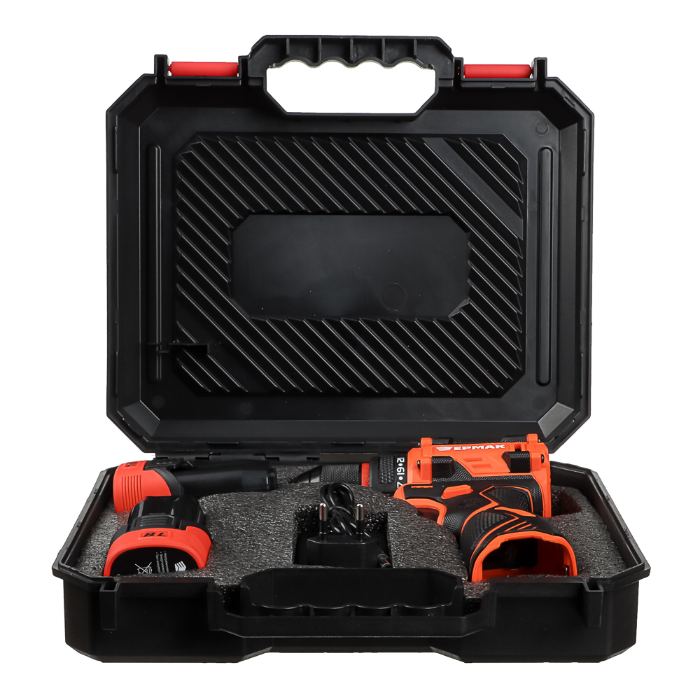 Дрель-Шуруповерт, тм ЕРМАК, аккумуляторная бесщеточная, в кейсе, 2 АКБ, 18в/2А, короткий корпус, арт.№ 691-089