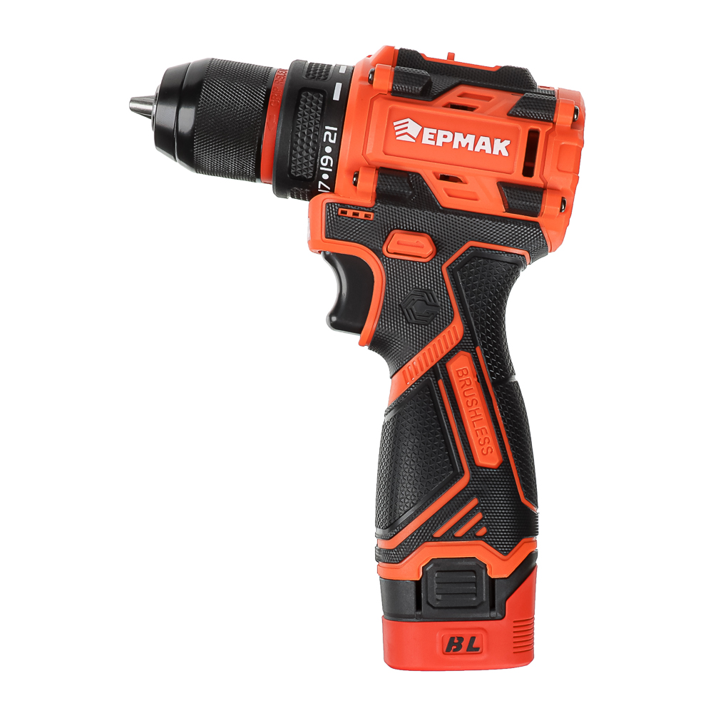 Дрель-Шуруповерт, тм ЕРМАК, аккумуляторная бесщеточная, в кейсе, 2 АКБ, 18в/2А, короткий корпус, арт.№ 691-089