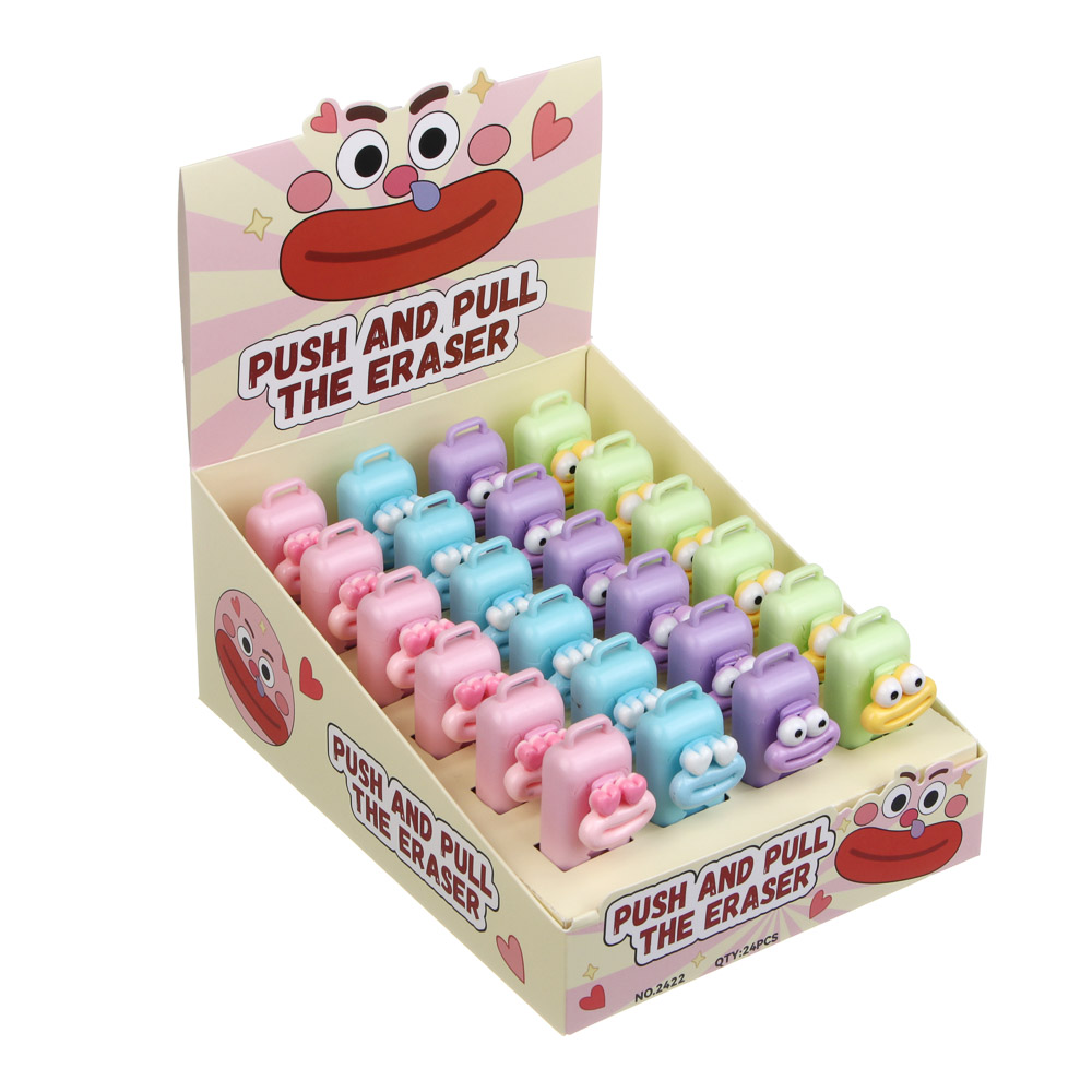 Ластик выдвижной "Мемы", 8,5х2,5см, ТПР, пластик, 4 вида, шоу-бокс, арт.№ 607-081