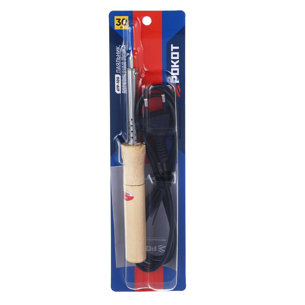 РОКОТ Паяльник 30Вт, деревянная ручка, арт.№ 619-100