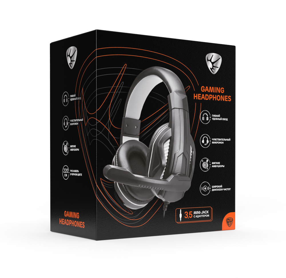 Наушники проводные с микрофоном игровые BY 3.5мм адаптер 3.5мм 4pin-SPK+MIC 2,2 м, арт.№ 410-255