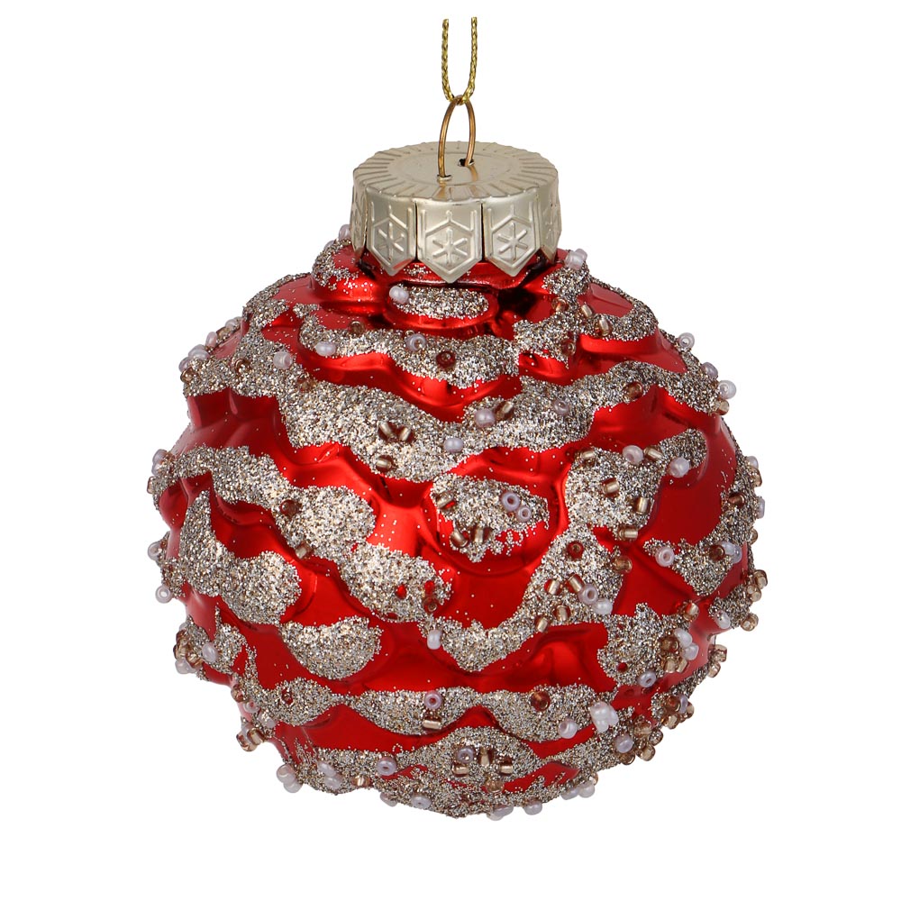 СНОУ БУМ Шар пластик 8 см, красный с позолотой, 26-466, арт.№ 373-616