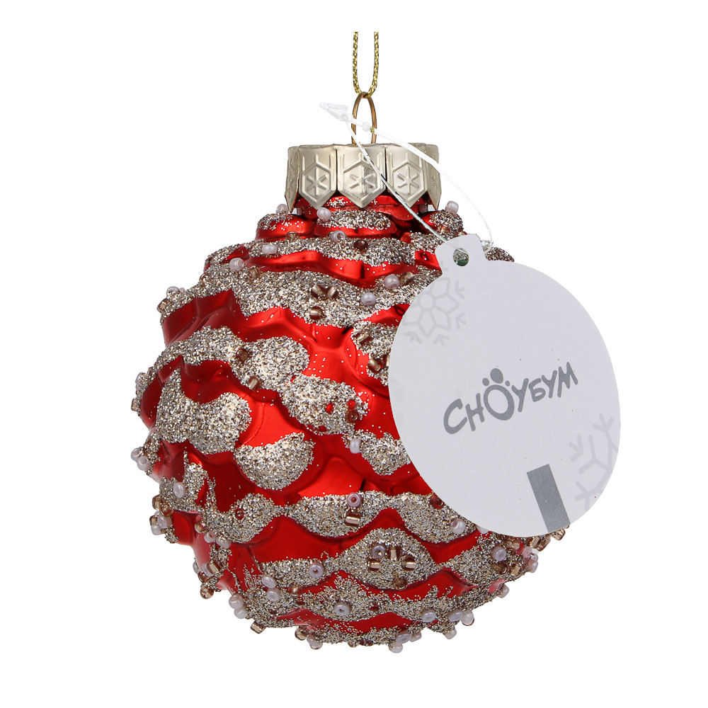 СНОУ БУМ Шар пластик 8 см, красный с позолотой, 26-466, арт.№ 373-616