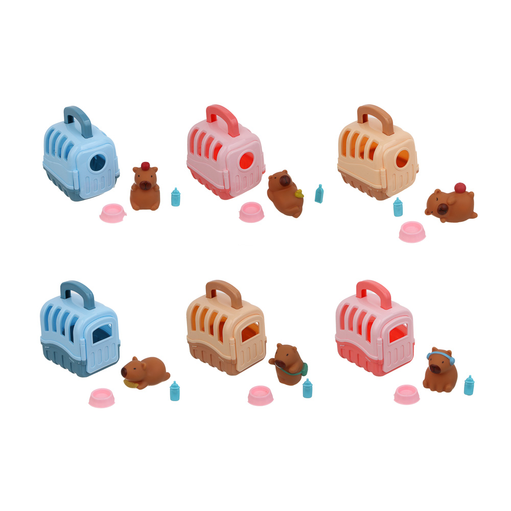 ИГРОЛЕНД Капибара в будке с акс., 4 пр., PVC, ABS, 7х9х11см, 3 вида, арт.№ 258-099