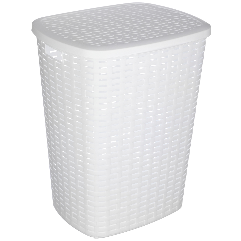 Корзина для белья с откидной крышкой, 50 л, 43х35х53 см, пластик, белый, арт.№ 402-020
