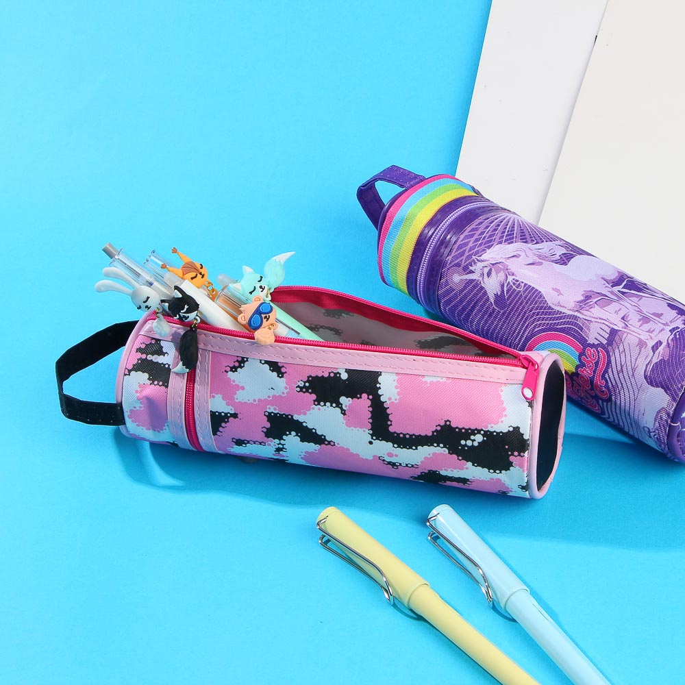 МИЛИТАРИ ГЕРЛ Пенал, мягкий круглый, 20х6,5х6,5см, 2 молнии, плотный ПЭ, ручка, функция подставки, арт.№ 238-292