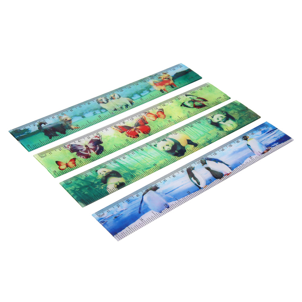 Линейка пластиковая FLOMIK 20см, с цветной печатью, 4 дизайна, пакет с подвесом, арт.№ 612-011