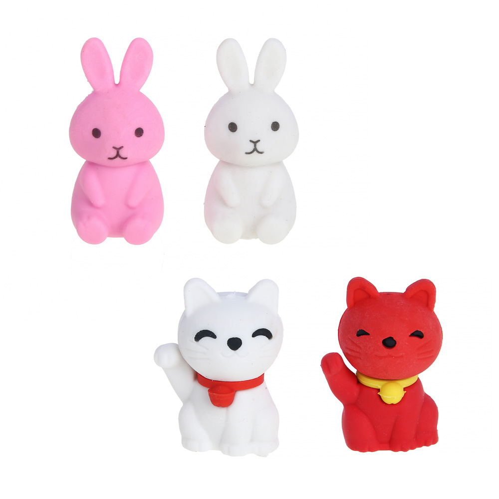 Ластик фигурный в форме зайчиков и котиков, 4 дизайна, ТПР, 2,3-3,5х1,5-3 см, арт.№ 576-053