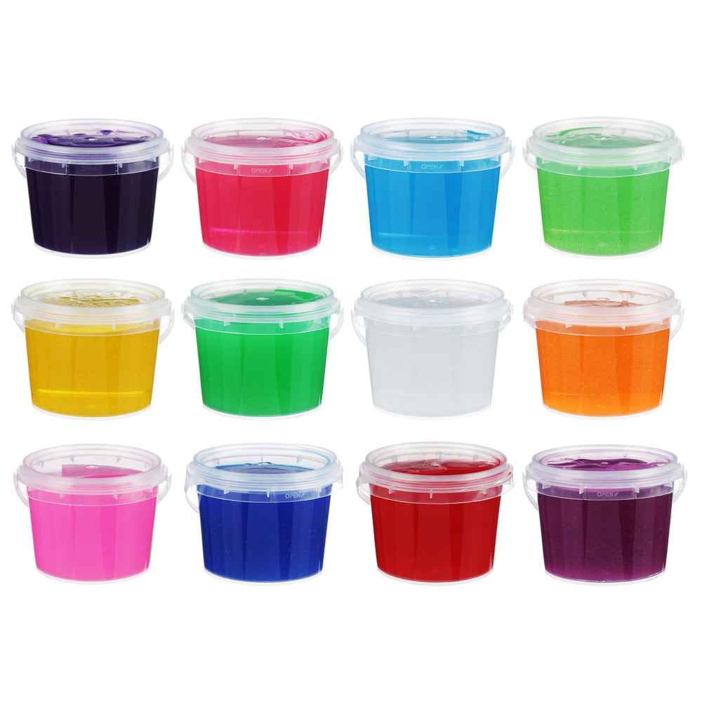 LASTIKS МегаЛизун с блестками, ведро 500г, полимер, 10,8х8,8х8,8 см, 12 цветов, арт.№ 218-022