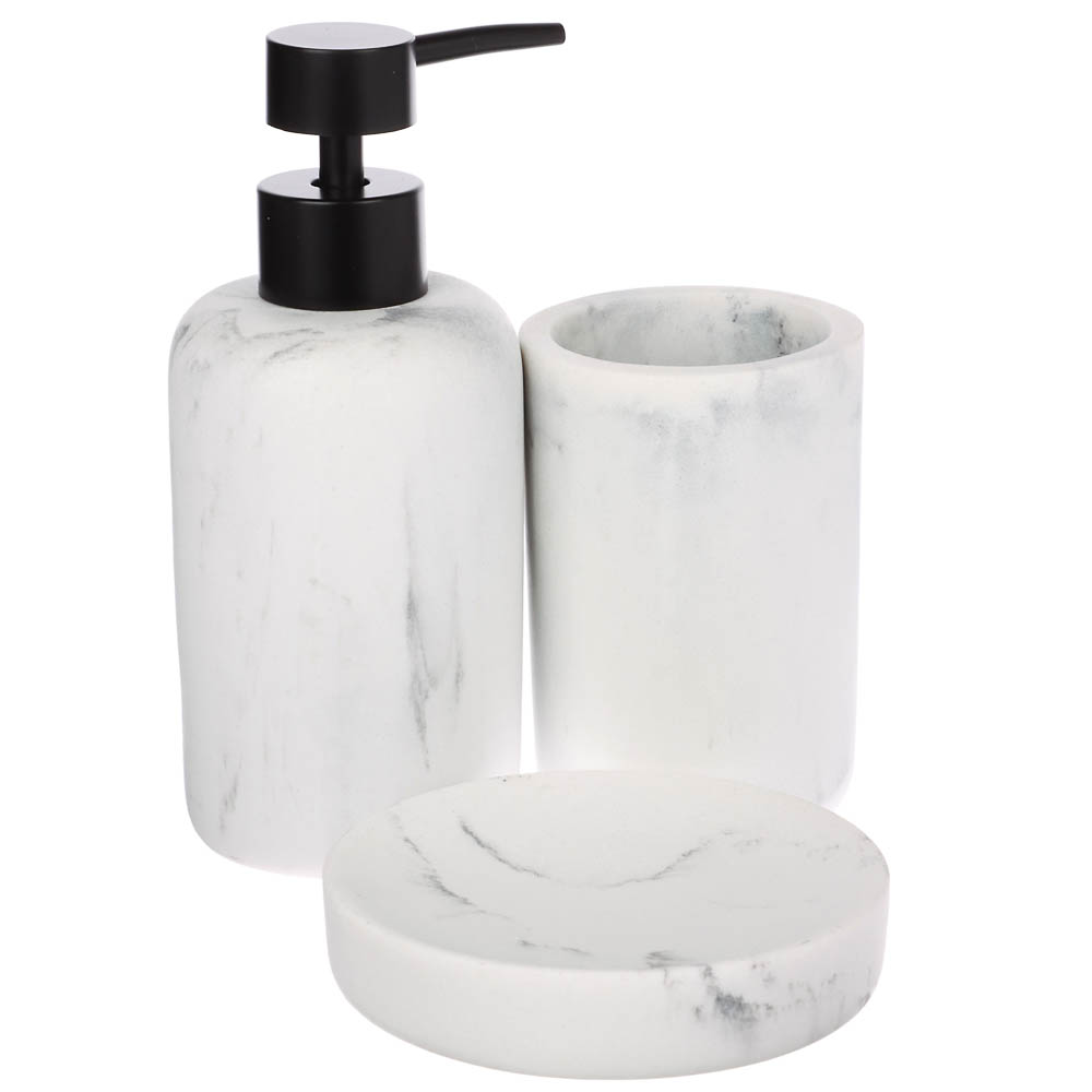 Стакан для ванной комнаты тм VETTA Мрамор, смола (полирезин), бело-серый, 7,5x7,5x10см, арт.№ 463-560