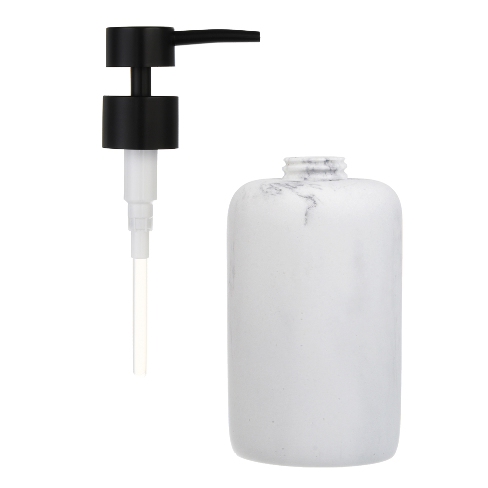 Диспенсер для жидкого мыла тм VETTA Мрамор, 300мл, смола (полирезин), бело-серый, 7,4x7,4x16,5см, арт.№ 463-561