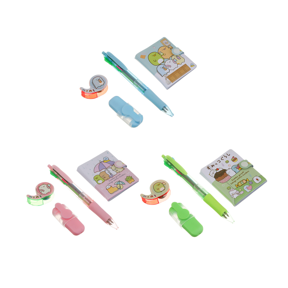 Набор канц. 4 предмета (блокнот, 4-цв.шар.ручка, маркер-текст., клейкая лента) уп. 11х19,5см, 3 диз., арт.№ 532-103