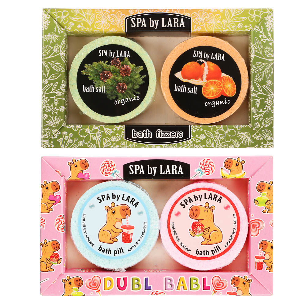 Подарочный набор Spa by lara Соль шипучая для ванн 2x80гр, 2 вида, арт.№ 953-081