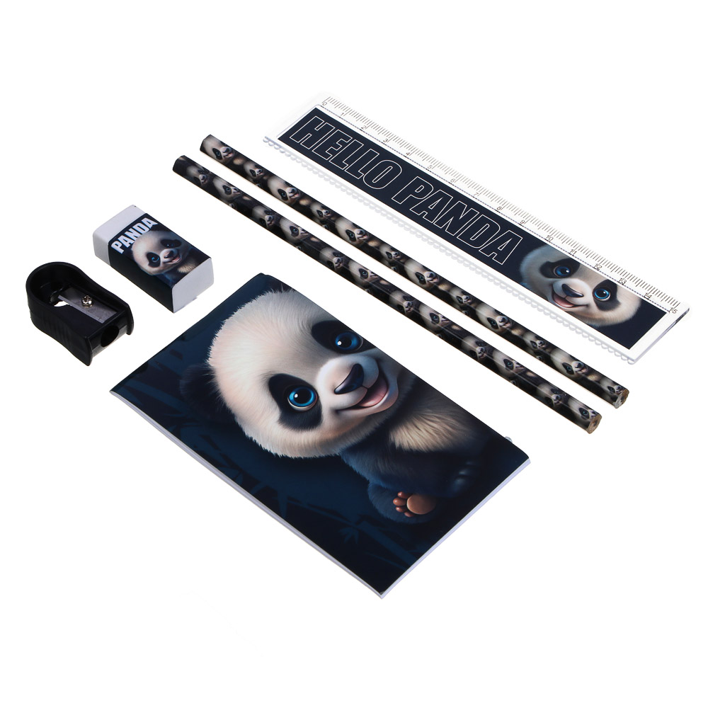 Набор канцелярский "Панда/Капибара", 6 предметов (2 карандаша, точилка, линейка, блокнот, ластик), 15,8х24,5 см, арт.№ 524-274
