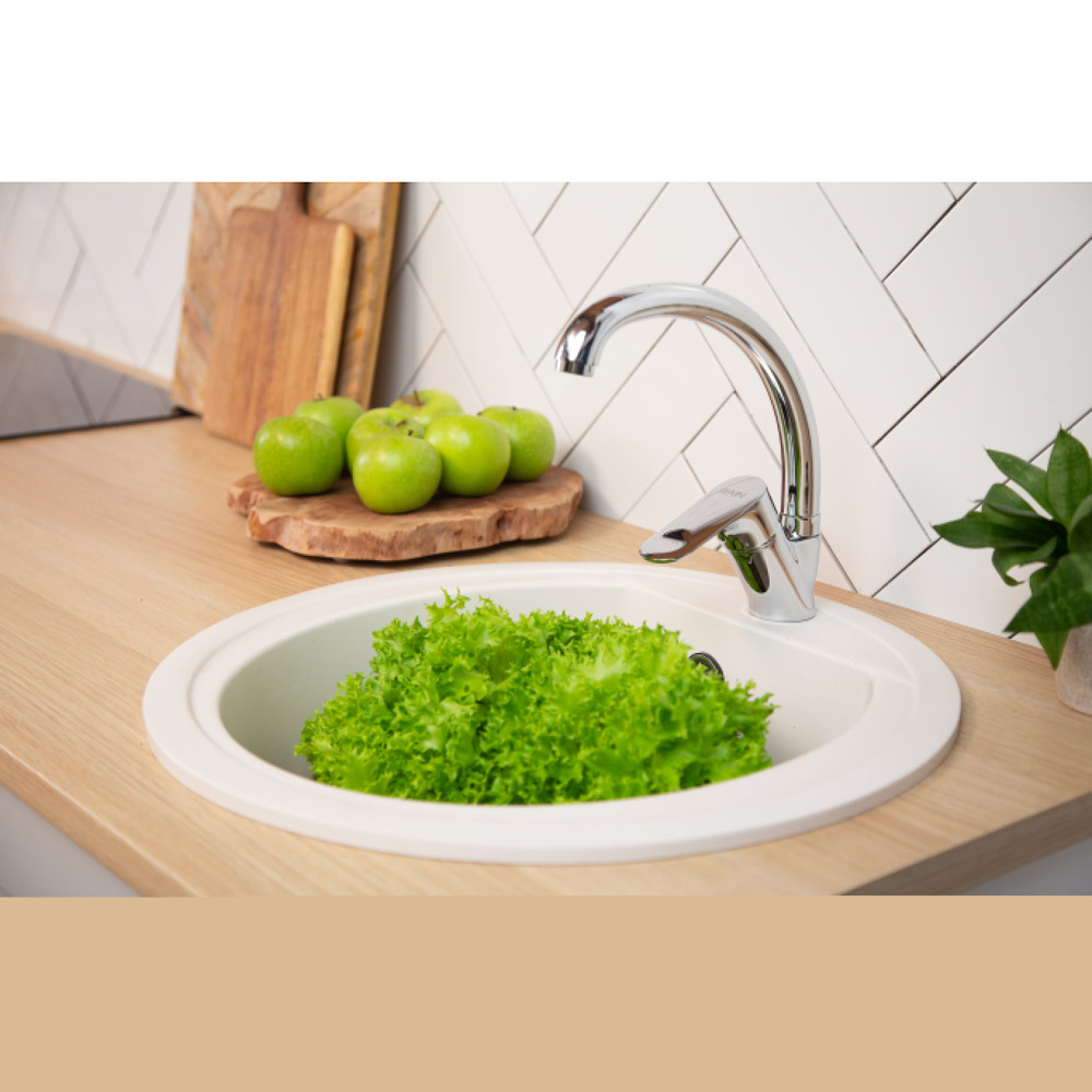 RAIN Смеситель для кухни Оникс, высокий излив, картридж 35мм, гайка, латунь, хром, арт.№ 561-241