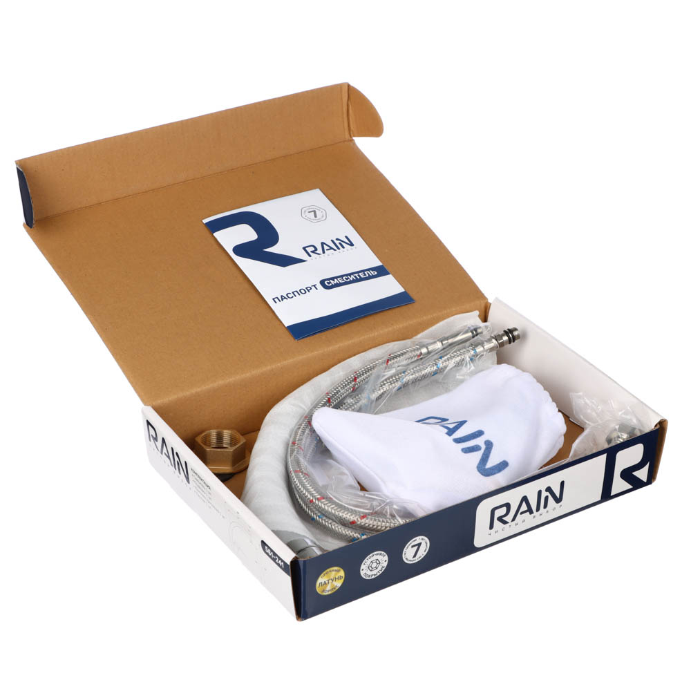 RAIN Смеситель для кухни Оникс, высокий излив, картридж 35мм, гайка, латунь, хром, арт.№ 561-241