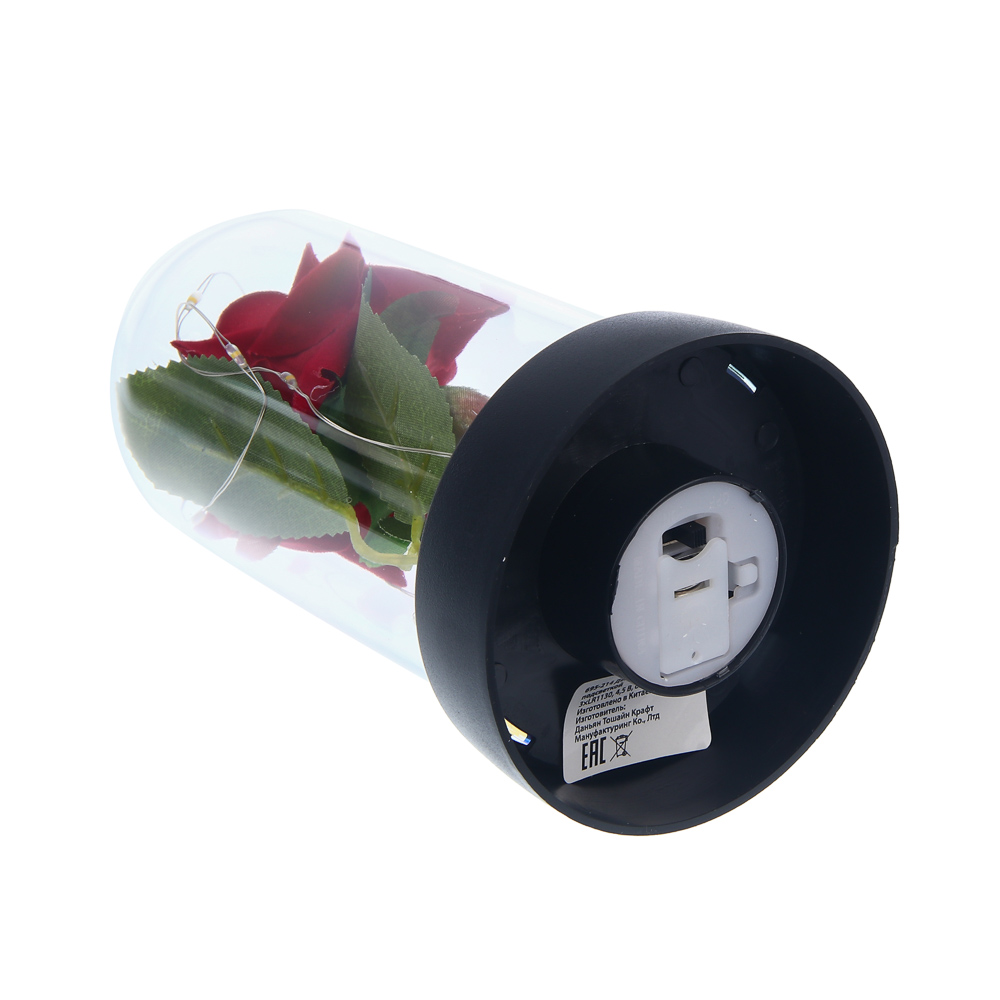 Декор "Роза в колбе" с подсветкой, 15х8х8см, 3хLR1130, ткань, пластик, проволока, 3 вида, арт.№ 695-214