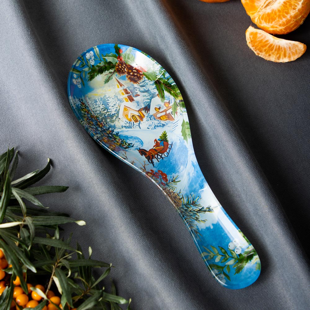 Зимний пейзаж Подставка под ложку, 23,5х8х1,5см, стекло, арт.№ 820-797