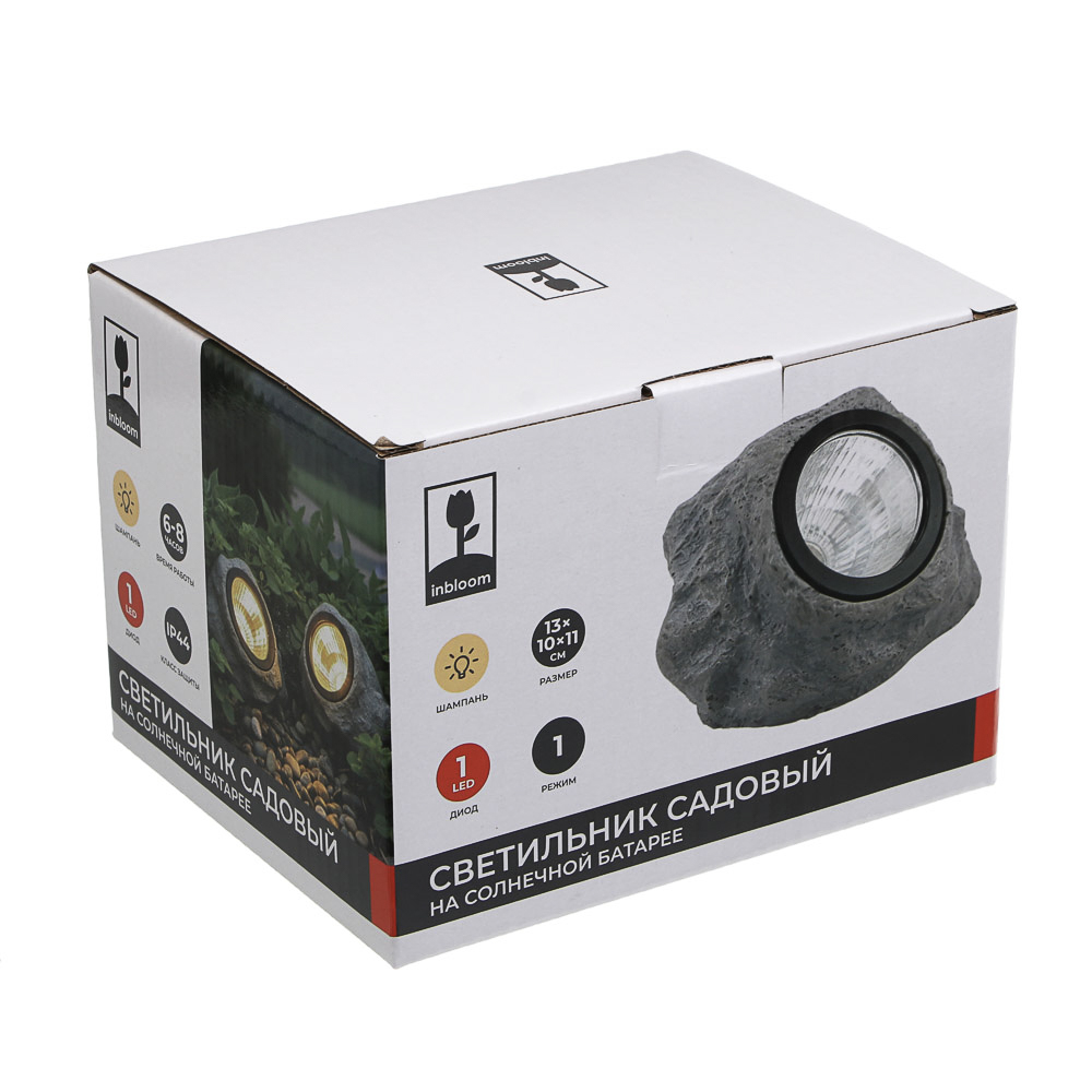 Светильник сад. на солн. батарее тм INBLOOM, 13х10х11см, 1LED, шампань, AA600 mAh Ni-MH, 1реж., PP, арт.№ 475-350
