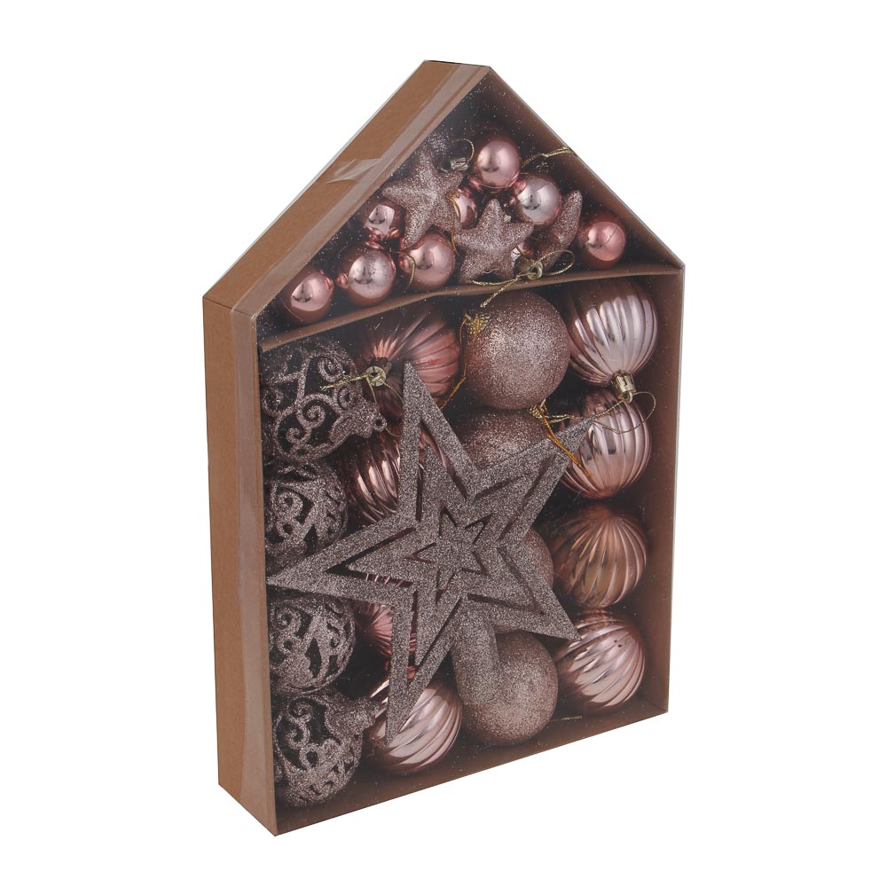 СНОУ БУМ Набор шаров и украшений 44 шт, 3см и 6см, розовое золото, арт.№ 309-079