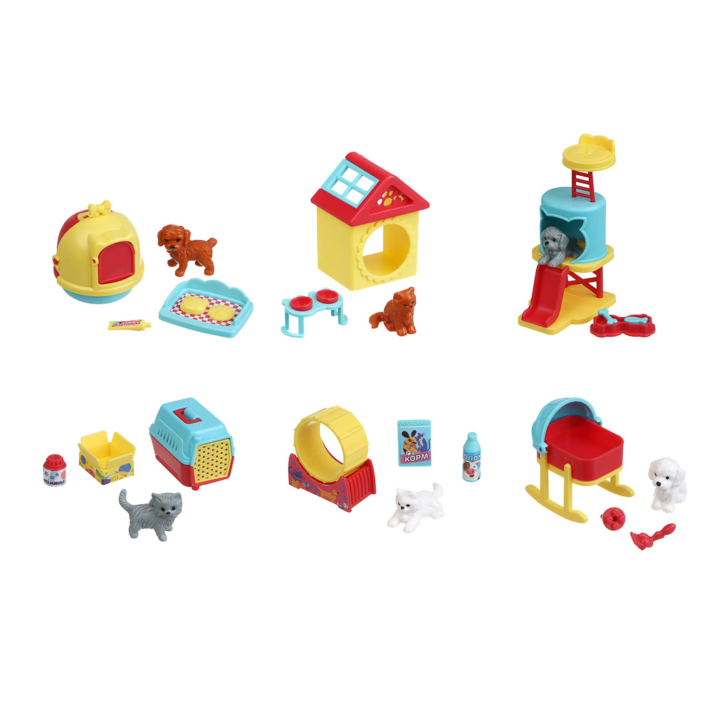 ИГРОЛЕНД Питомец с акс., 4 пр., PVC, ABS, 6,5х6,5х11см, 6 видов, арт.№ 258-085