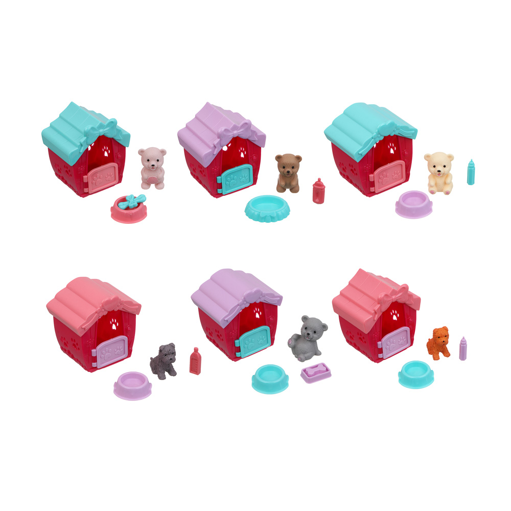 ИГРОЛЕНД Питомец в будке, щенок/медвежонок с акс., 4 пр., PVC, ABS, 6,4х5х7см, 6 видов, арт.№ 258-087