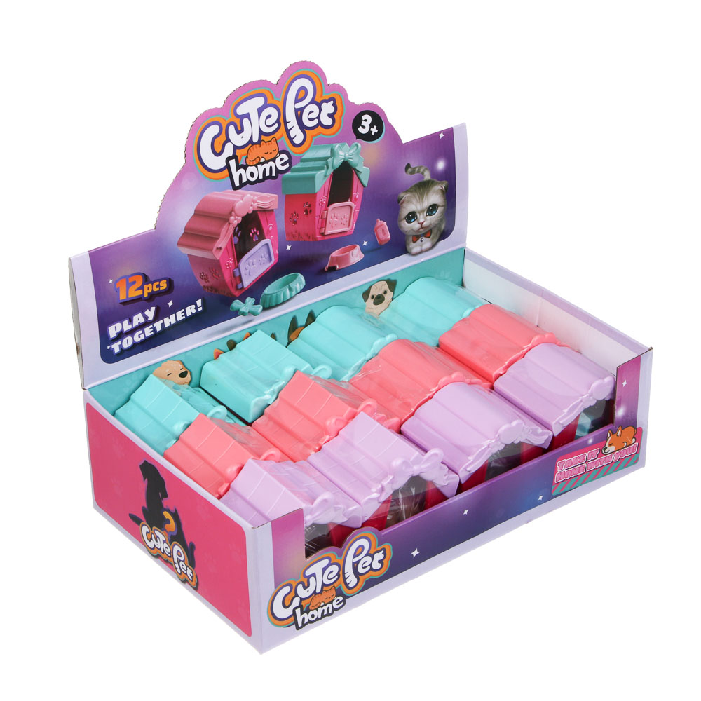 ИГРОЛЕНД Питомец в будке, щенок/медвежонок с акс., 4 пр., PVC, ABS, 6,4х5х7см, 6 видов, арт.№ 258-087