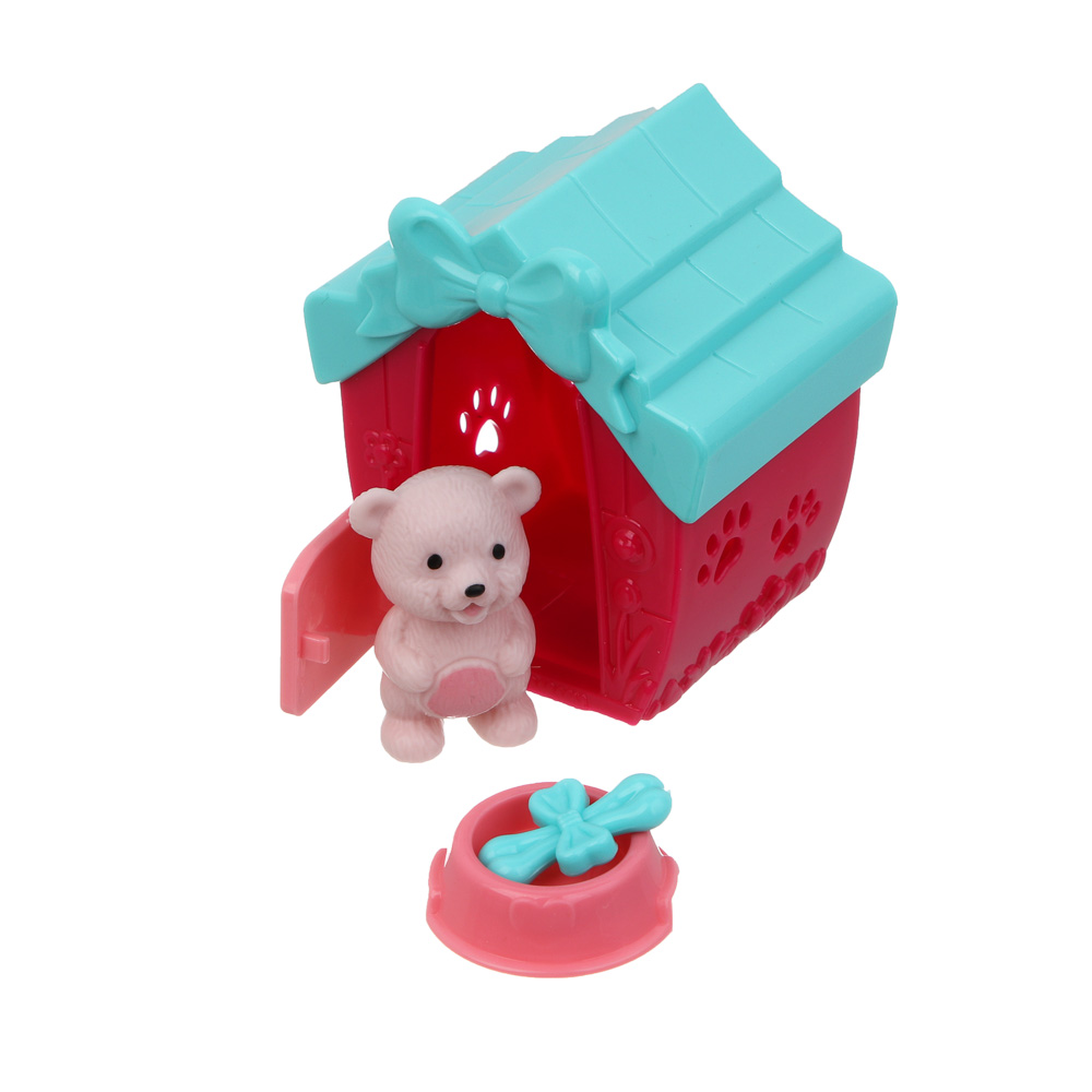 ИГРОЛЕНД Питомец в будке, щенок/медвежонок с акс., 4 пр., PVC, ABS, 6,4х5х7см, 6 видов, арт.№ 258-087