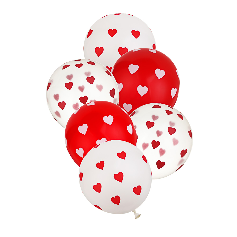 Набор воздушных шаров тм Fntastic 6 шт, 12" с сердечками, арт.№ 518-316