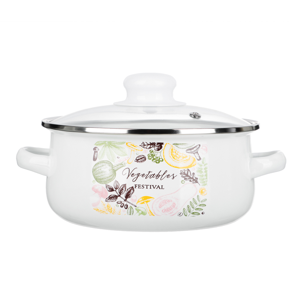 Набор эмалированных кастрюль со стекл. крышками, 4пр. (18/24см, 1,5/4л) "Овощной микс", индукция, арт.№ 894-552