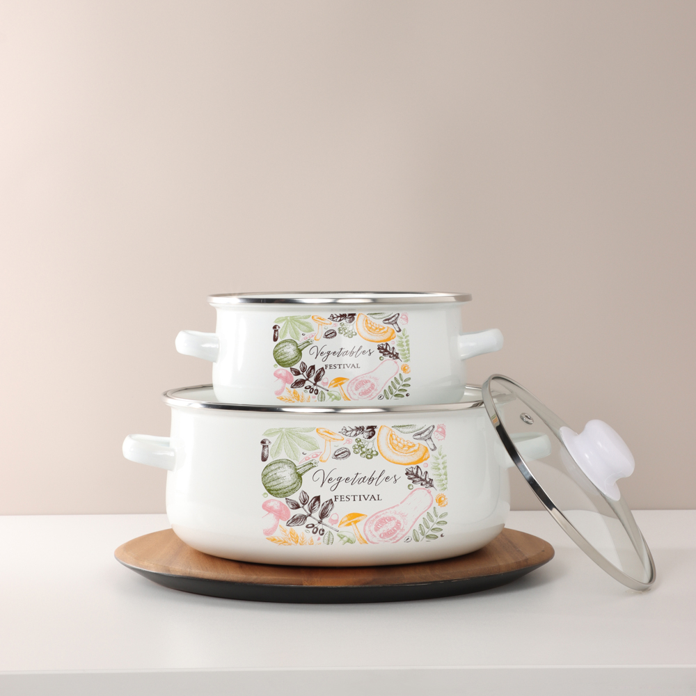 Набор эмалированных кастрюль со стекл. крышками, 4пр. (18/24см, 1,5/4л) "Овощной микс", индукция, арт.№ 894-552