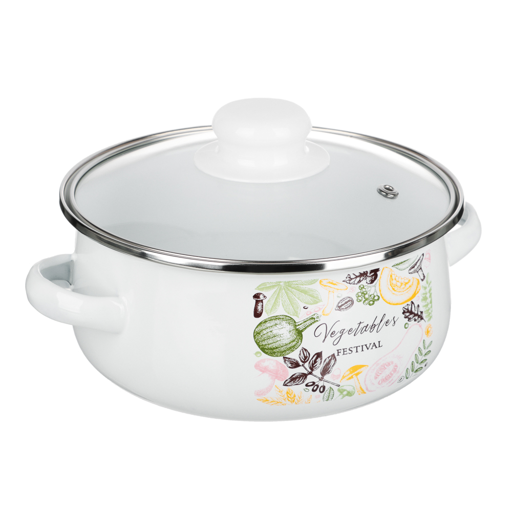 Набор эмалированных кастрюль со стекл. крышками, 4пр. (18/24см, 1,5/4л) "Овощной микс", индукция, арт.№ 894-552