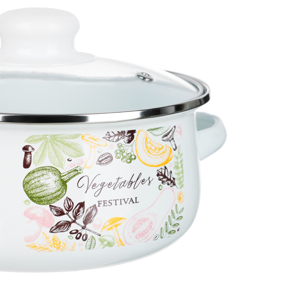 Набор эмалированных кастрюль со стекл. крышками, 4пр. (18/24см, 1,5/4л) "Овощной микс", индукция, арт.№ 894-552