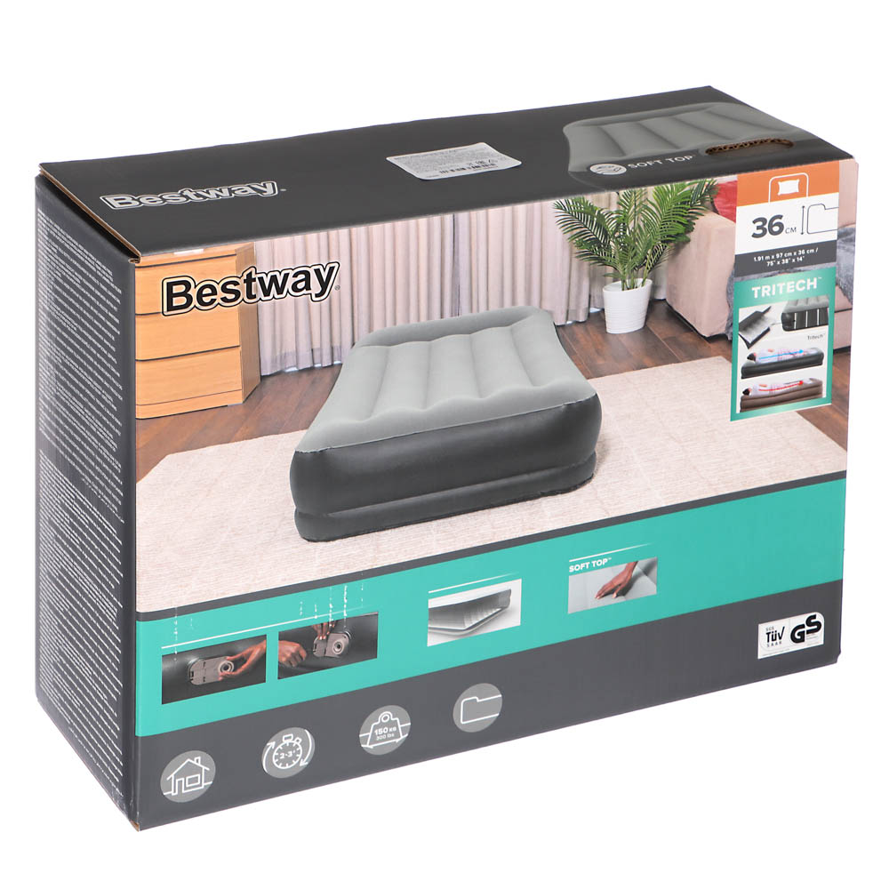 BESTWAY Кровать надувная Twin со встроенным электронасосом, PVC, 191x97x36см, 67723, арт.№ 106-023