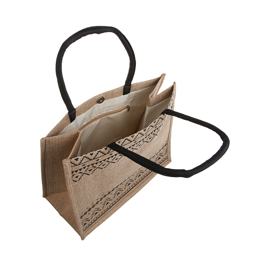 Сумка пляжная на плечо с длинными ручками, на кнопке, тм ЮL, 34x30x17 см, хлопок, лен, 3 вида, арт.№ 328-315