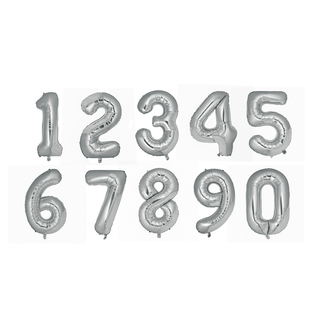 Шар воздушный фольгированный "Цифра" тм Fntastic, 40", серебристый, микс, арт.№ 518-257
