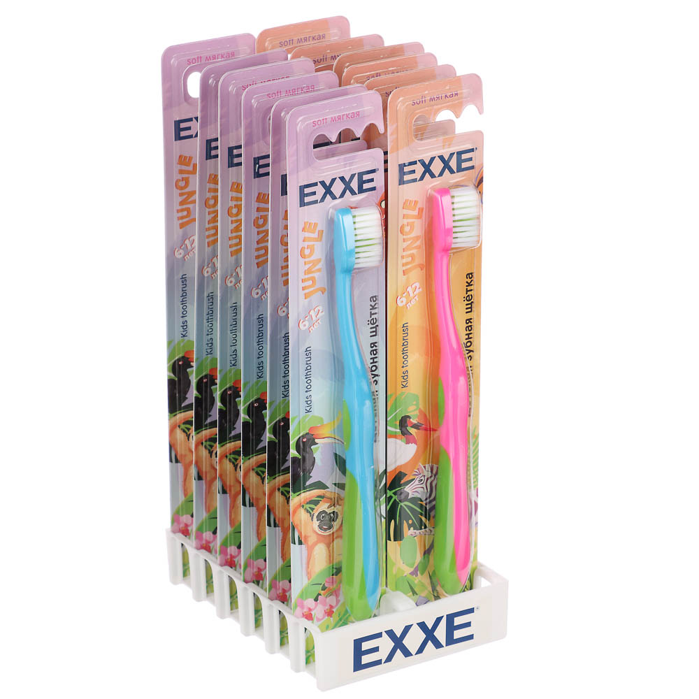 Зубная щетка детская EXXE серия Джунгли, 6-12 лет, мягкая, 1шт, арт.№ 923-006